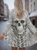 Women's Halloween Multi Skull Print Open Front Cardigan
