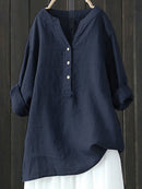 Standing Collar Solid Color Button Up Long Sleeve Top