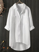 Solid Cotton Linen V-Neck Loose Top