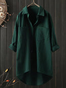 Solid Cotton Linen V-Neck Loose Top