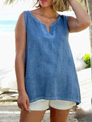 Blue Casual V-Neck Solid Sleeveless Tank