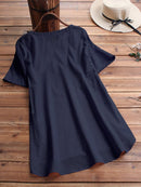 Women's Cotton Eyelet Short Sleeve Detailed Button Casual Tunic
