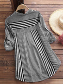 Casual Women's Striped 3/4 Sleeve Button-Down Blouse