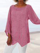 Casual Striped Asymmetric Hem Relaxed Long Sleeve Top for Women