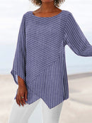 Casual Striped Asymmetric Hem Relaxed Long Sleeve Top for Women