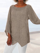 Casual Striped Asymmetric Hem Relaxed Long Sleeve Top for Women