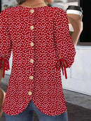 Red Crew Neck Half Sleeve Relaxed Blouse for Women