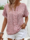 Summer Notched Daily Going Out Ditsy Floral Casual Top