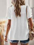 Casual Loose Plain Lace Short Sleeve Shirt