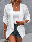 Casual 3/4 Sleeve Plain Embroidery Hollow Out Loose Top