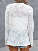 Casual 3/4 Sleeve Plain Embroidery Hollow Out Loose Top