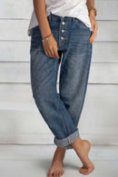 Button Fly Relaxed Fit Jeans for Women