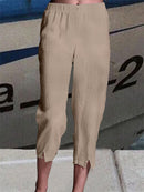 Summer Casual Elastic Waist Plain Capris Linen Pants