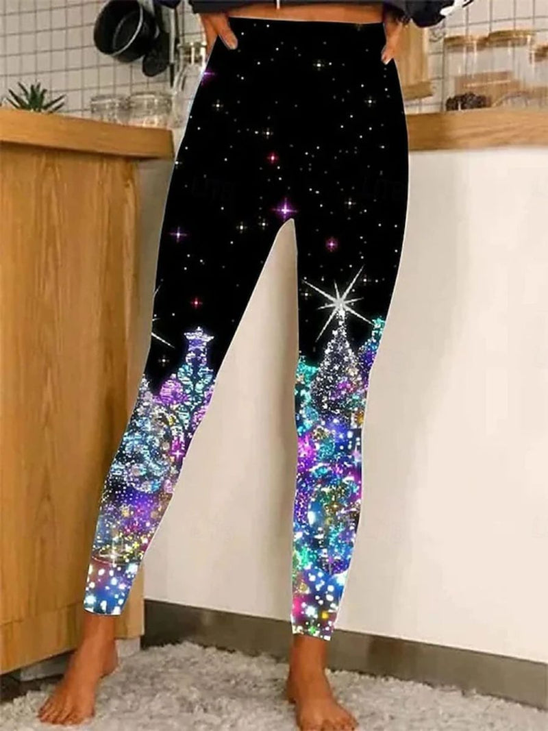 Women's Christmas Multi Galaxy Castle High Waist Ankle Length Leggings