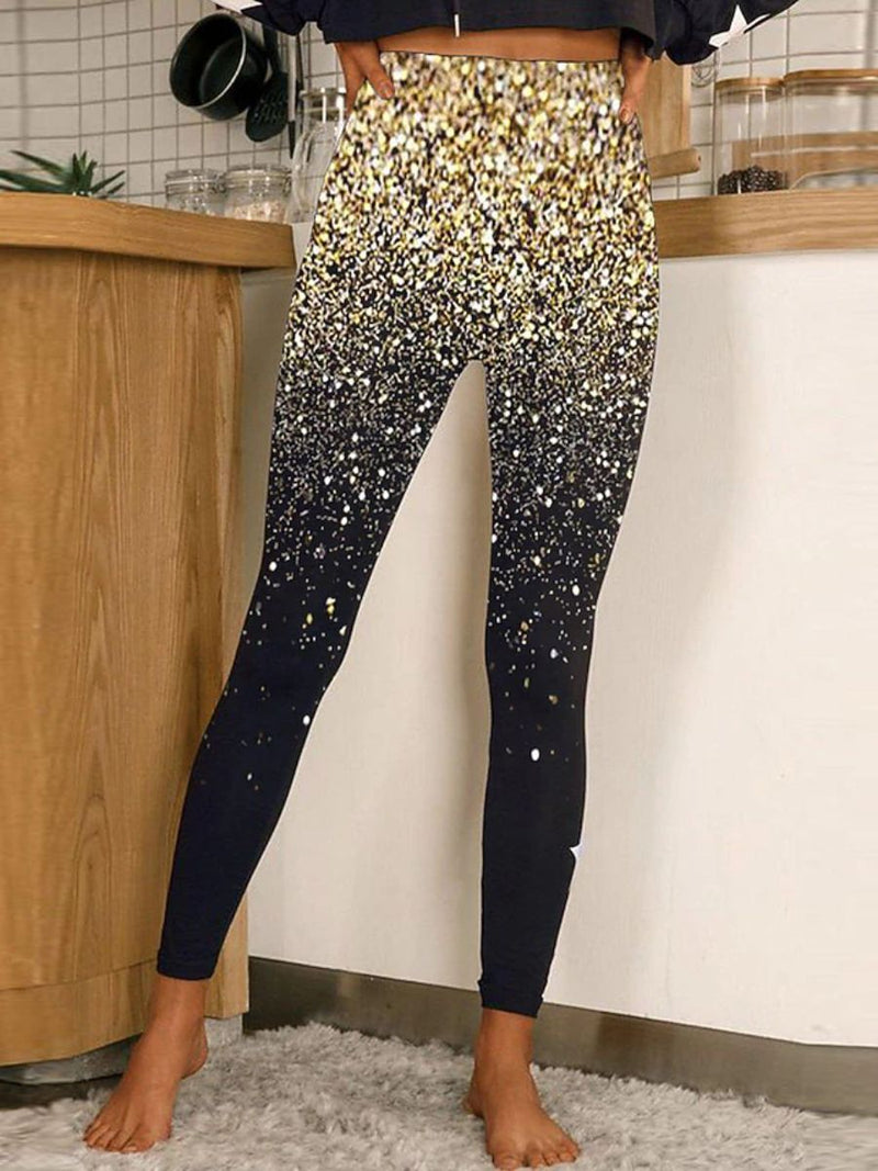 Women's Christmas Multi Glitter Gradient High Waist Ankle Length Leggings