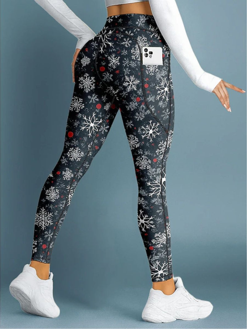 Women's Christmas Multi Snowflake High Waist Ankle Length Leggings