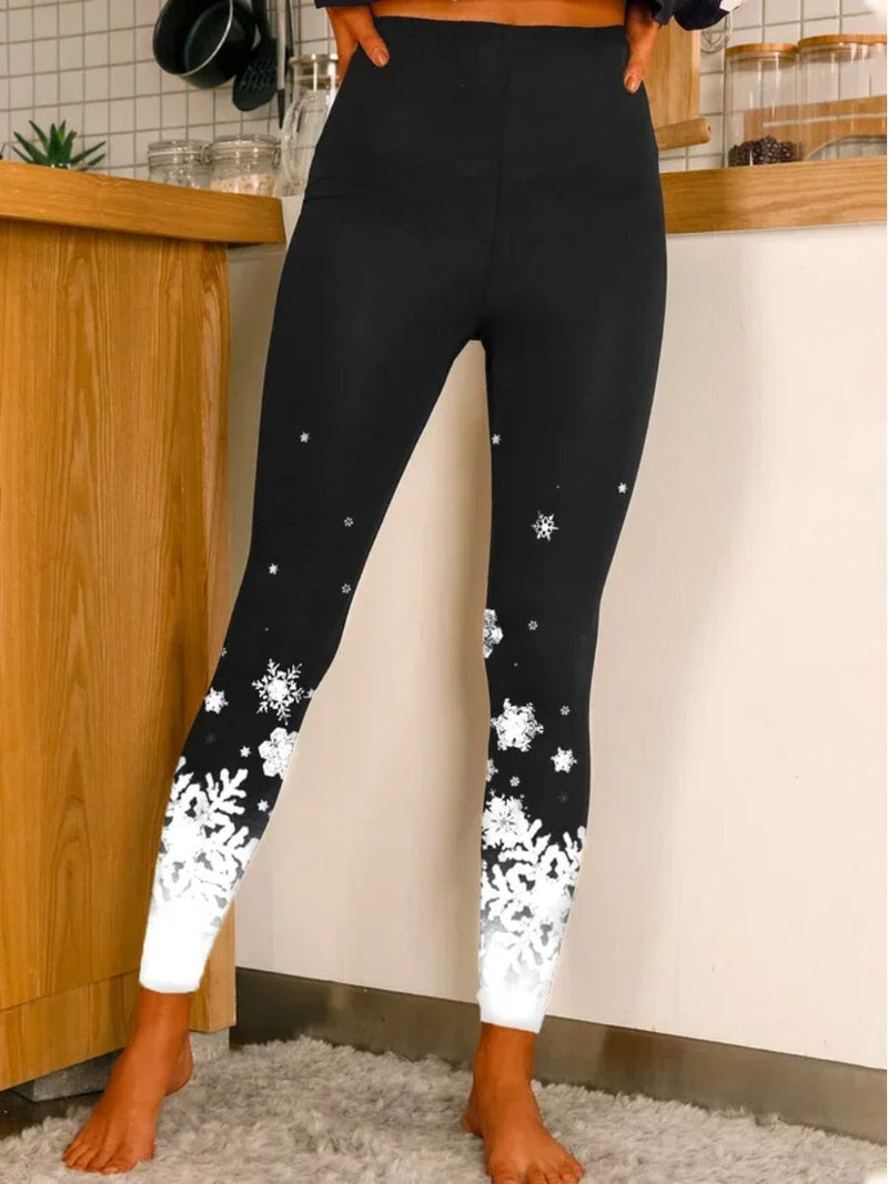 Women's Christmas Black Snowflake High Waist Ankle Length Leggings