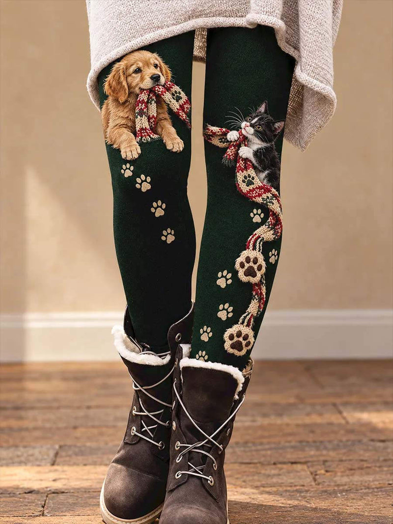 Women's Christmas Dark Green Animal Elastic Waist Ankle Length Leggings
