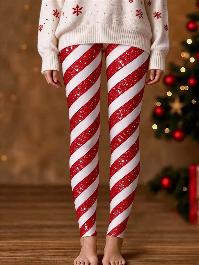 Women's Christmas Multi Striped Elastic Waist Ankle Length Leggings