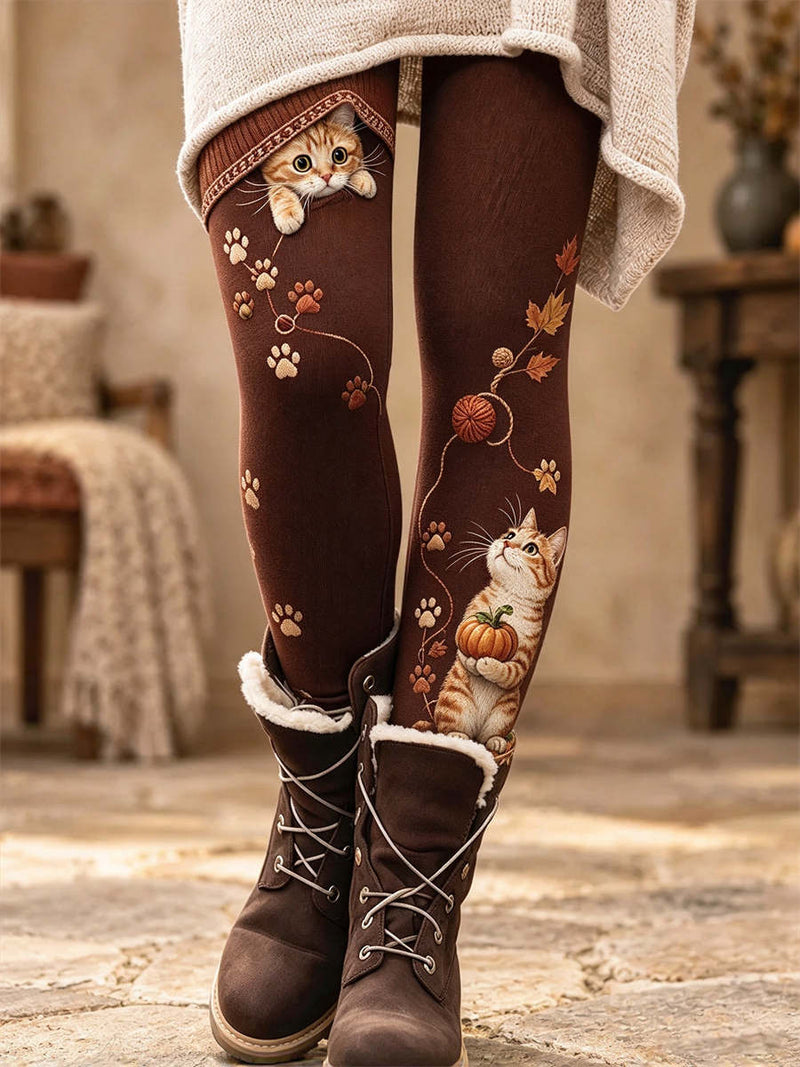 Women's Thanksgiving Brown Animal Print Elastic Waist Full Length Pants