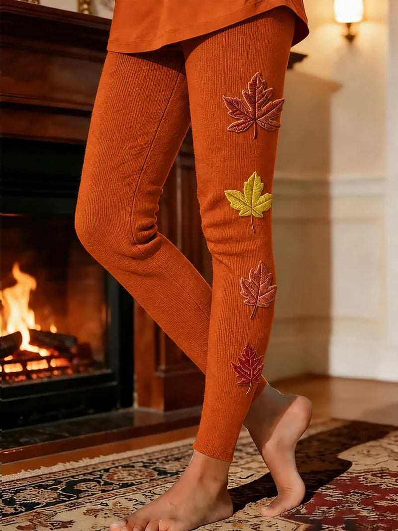 Women's Thanksgiving Orange Maple Leaf Elastic Waist Maxi Leggings