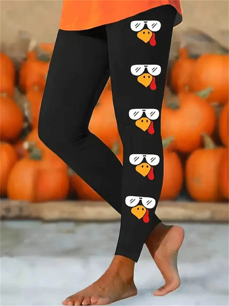 Women's Thanksgiving Black Turkey Print High Waist Maxi Pants