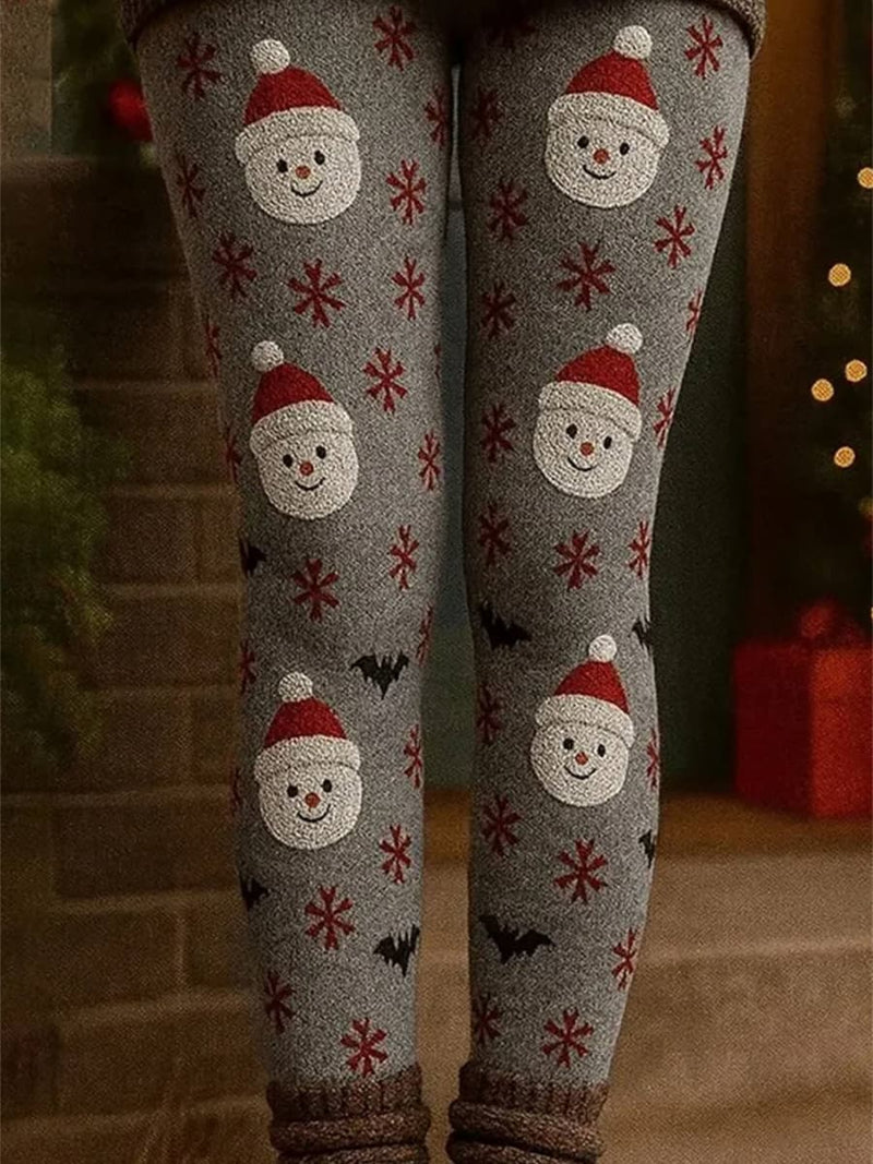 Women's Christmas Grey Snowman Snowflake Print High Waist Leggings