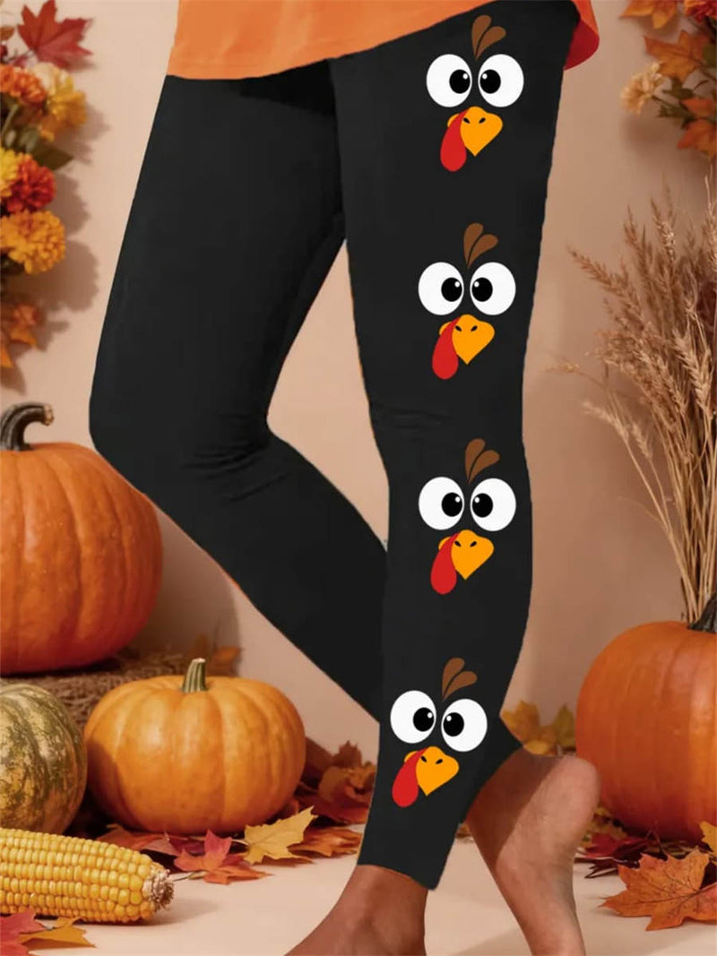 Women's Thanksgiving Black Turkey Print High Waist Leggings