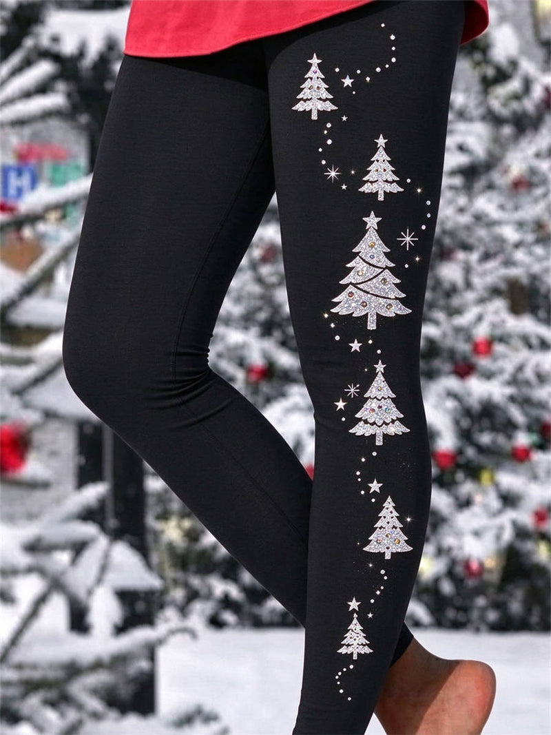 Women's Christmas Black Christmas Tree Print High Waist Leggings