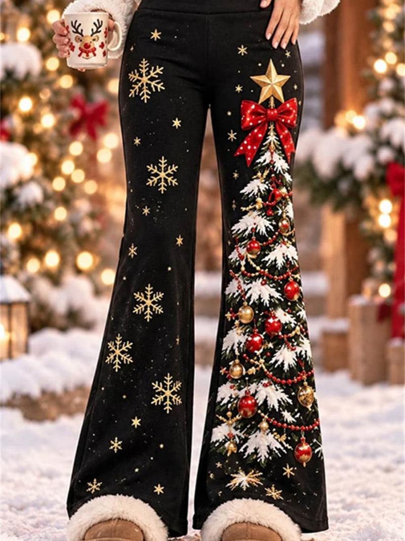 Women's Christmas Black Christmas Tree Snowflake Flare Leggings