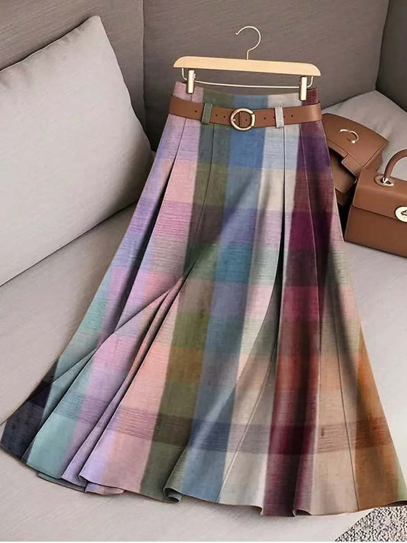 Women's Multi Plaid High Waist Maxi Skirt