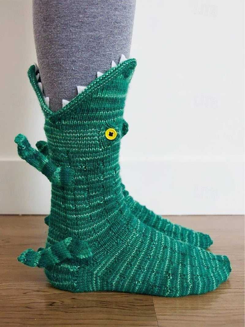 Women's Green Dinosaur Mid-calf Unisex Socks