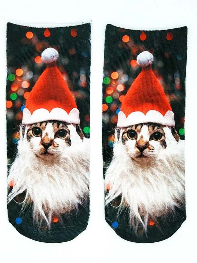 Women's Christmas Multi Santa Cat Crew Socks