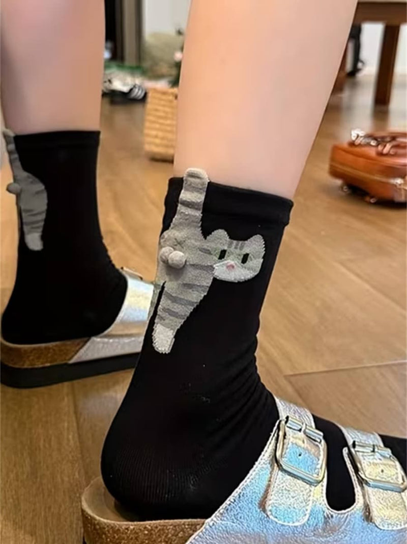 Women's Cute Cat Peeking Pattern Crew Socks