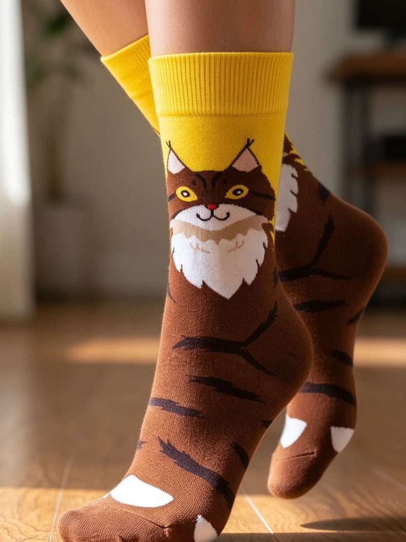 Women's Cute Tabby Cat Pattern Crew Socks