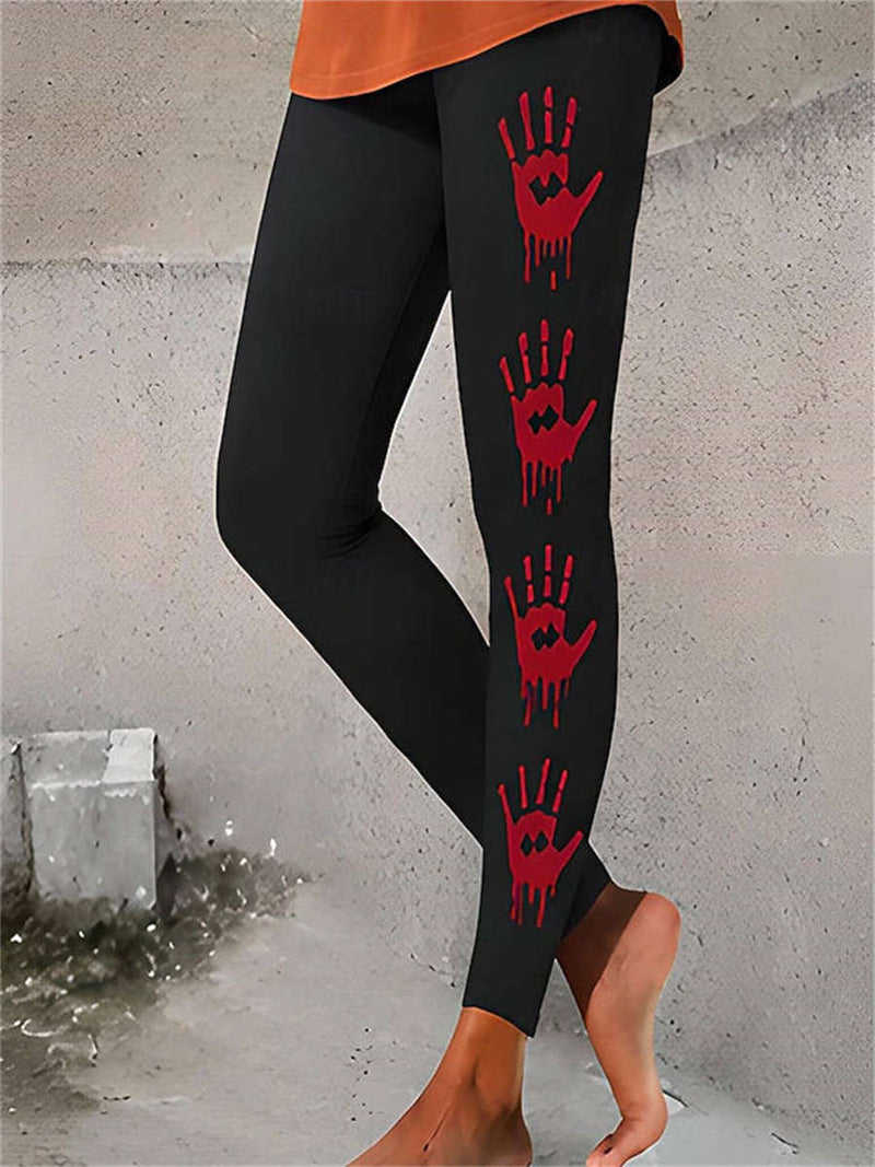 Women's Halloween Black Blood Handprint Print Ankle Length Leggings