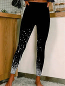 Women's Black Star Meteor Print Ankle Length Leggings