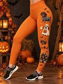 Women's Halloween Orange Dachshund Ghost Mummy Print High Waist Leggings