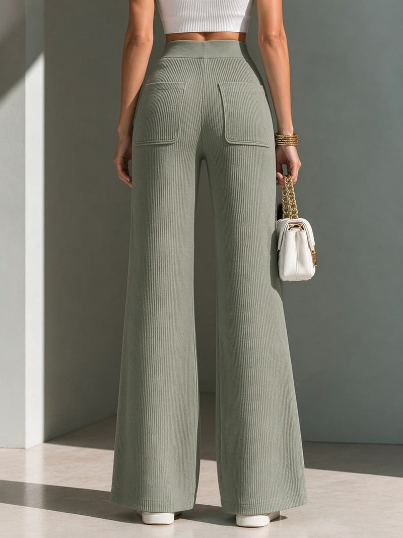 Women's Sage Green Floral Print Drawstring High Waist Long Pants