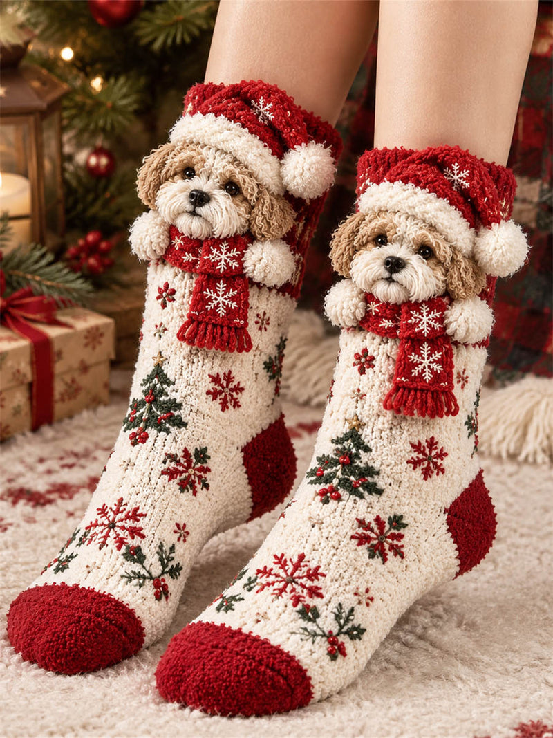 Women's Christmas Cute Animal Santa Hat Mid Calf Socks