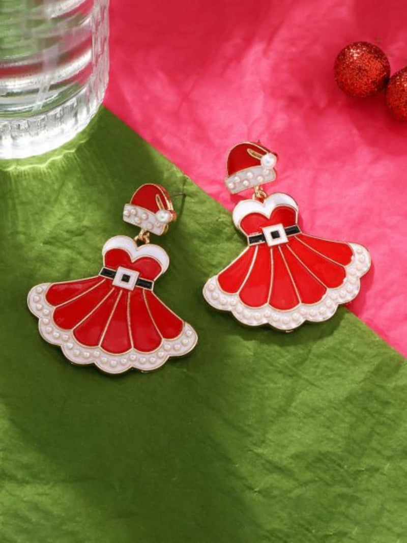 Women's Christmas Red Santa Hat Dress Dangle Earrings