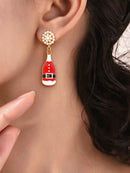 Women's Christmas Red Champagne Bottle Pearl Dangle Earrings
