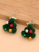 Women's Christmas Green Pom Pom Christmas Tree Dangle Earrings