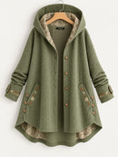 Women's Green Floral Print Hooded Long Sleeve Jacket