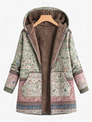 Women's Floral Patchwork Print Hooded Zip Up Long Sleeve Jacket