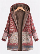 Women's Floral Patchwork Print Hooded Zip Up Long Sleeve Jacket