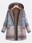 Women's Floral Patchwork Print Hooded Zip Up Long Sleeve Jacket