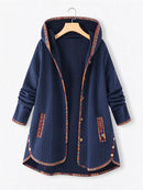 Women's Ethnic Trim Hooded Long Sleeve Jacket