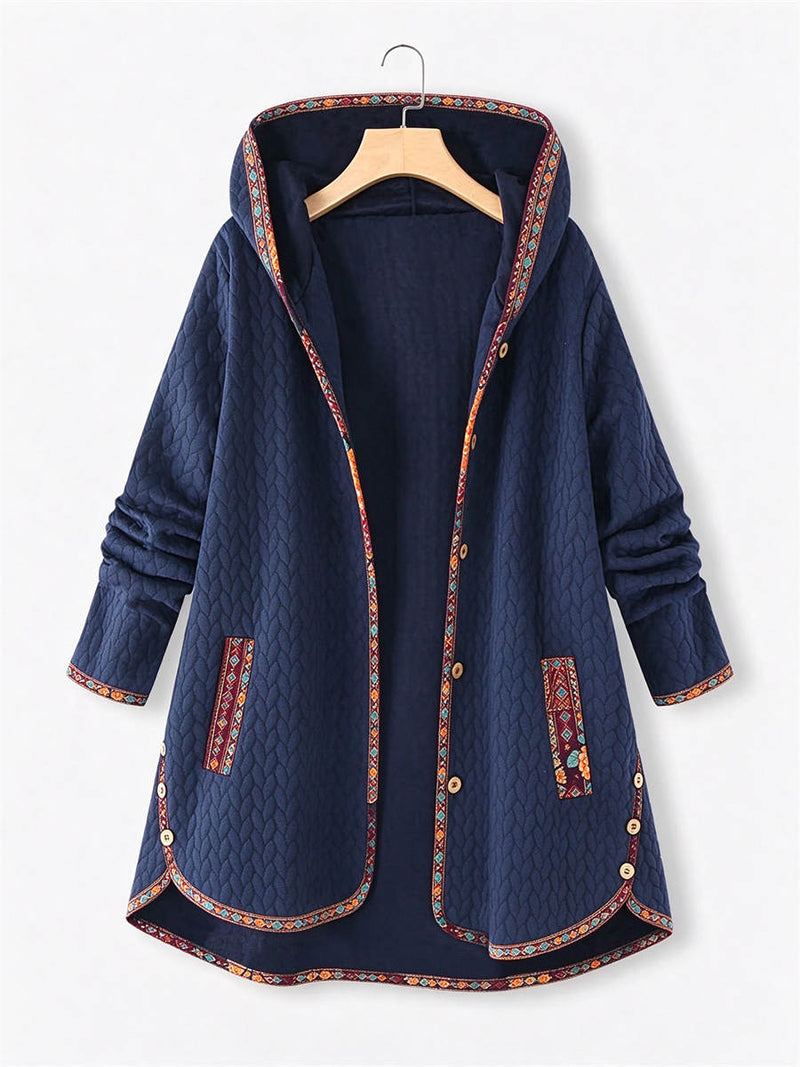 Women's Ethnic Trim Hooded Long Sleeve Jacket