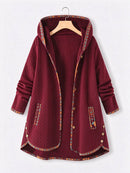 Women's Ethnic Trim Hooded Long Sleeve Jacket